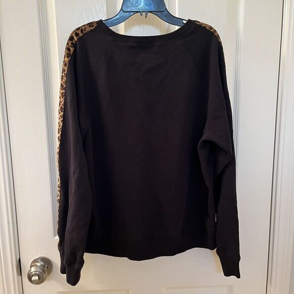 Jak & Rae Black Sweatshirt Leopard Print Stripe Women's Size Large - Picture 7 of 9